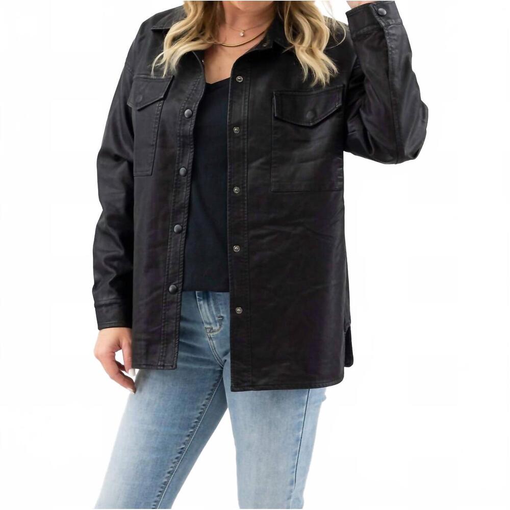 NEW COALITION LA vegan leather shacket in black